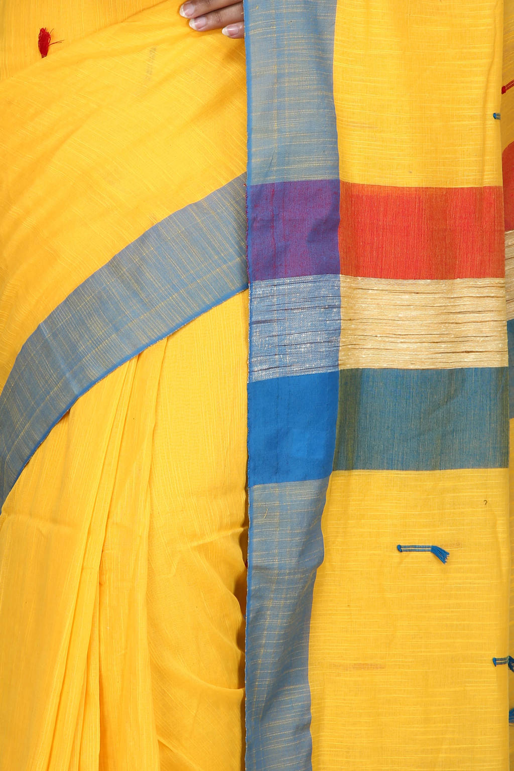 Yellow Pure Cotton Clacial Desigined Hand Loom Saree (2822)